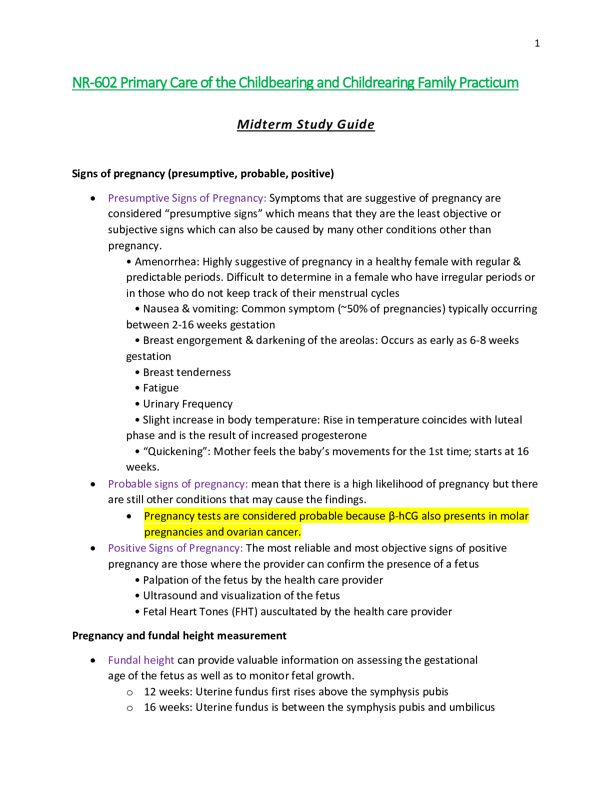 Preview image for NR602 / NR-602 Midterm Study Guide (Latest Update): Primary Care of the Childbearing & Childrearing Family Practicum - Chamberlain